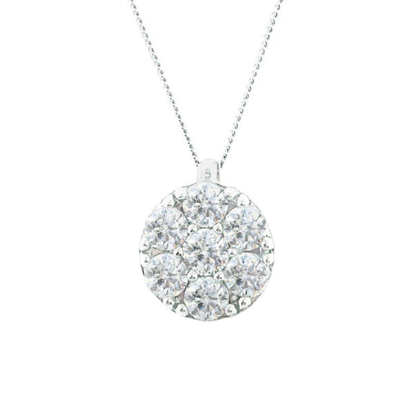 9K White Gold Diamond Cluster Pendant