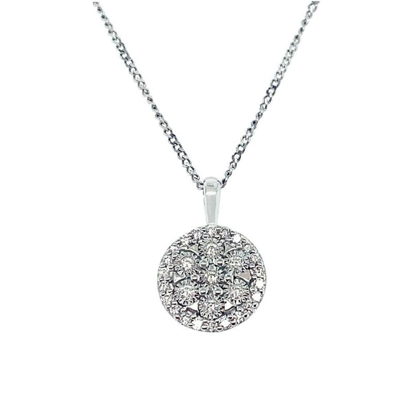 9K White Gold Diamond Cluster Pendant