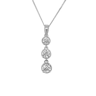 9K White Gold 3 Stone Diamond Pendant