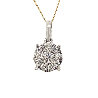 9K White Gold 0.33ct Diamond Cluster Pendant