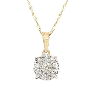 9K Yellow Gold 0.33ct Diamond Cluster Pendant