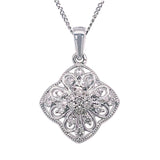 9K White Gold 0.18ct Diamond Filigree Pendant