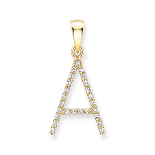 9K Yellow Gold Large Diamond 'A' Initial Pendant