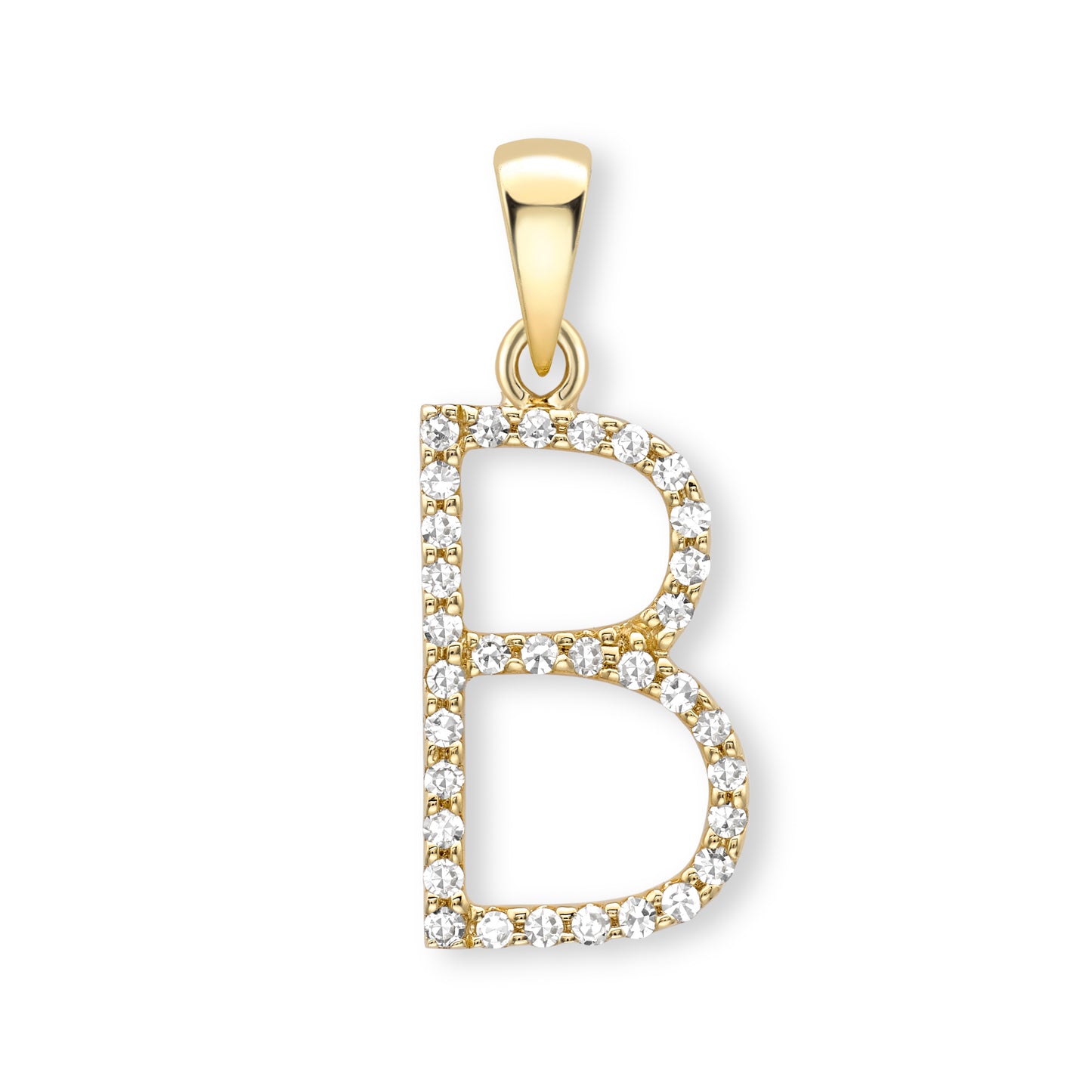 9K Yellow Gold Large Diamond 'B' Initial Pendant
