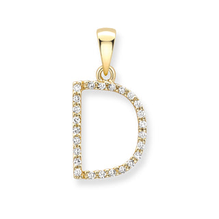 9K Yellow Gold Large Diamond 'D' Initial Pendant