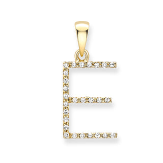 9K Yellow Gold Large Diamond 'E' Initial Pendant