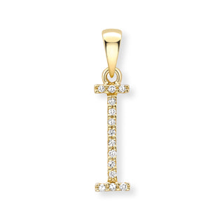 9K Yellow Gold Large Diamond 'I' Initial Pendant