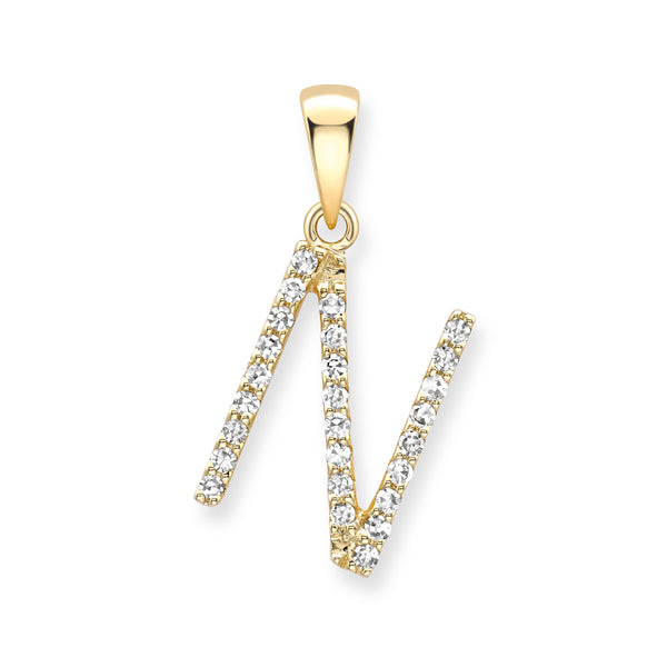 9K Yellow Gold Large Diamond 'N' Initial Pendant