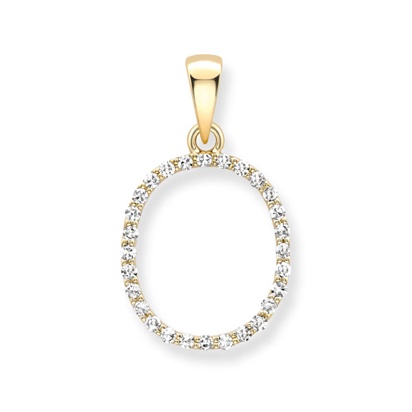 9K Yellow Gold Large Diamond 'O' Initial Pendant