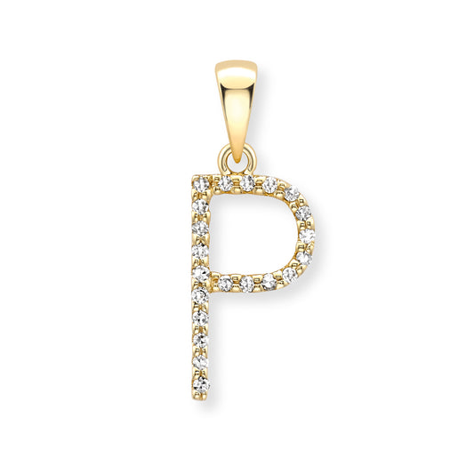 9K Yellow Gold Large Diamond 'P' Initial Pendant
