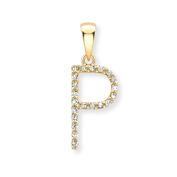 9K Yellow Gold Large Diamond 'P' Initial Pendant