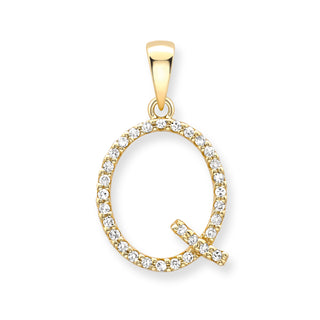 9K Yellow Gold Large Diamond 'Q' Initial Pendant