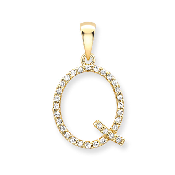 9K Yellow Gold Large Diamond 'Q' Initial Pendant