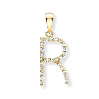 9K Yellow Gold Large Diamond 'R' Initial Pendant