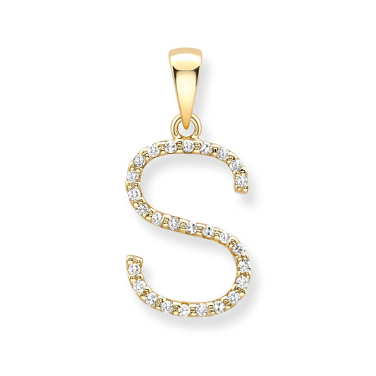 9K Yellow Gold Large Diamond 'S' Initial Pendant