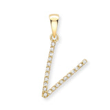 9K Yellow Gold Large Diamond 'V' Initial Pendant