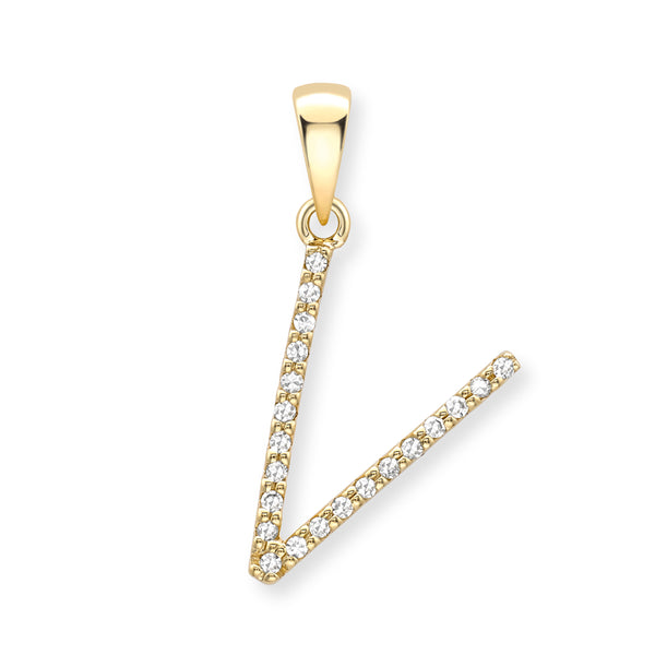 9K Yellow Gold Large Diamond 'V' Initial Pendant