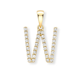 9K Yellow Gold Large Diamond 'W' Initial Pendant