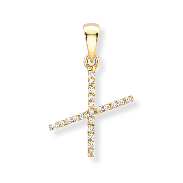 9K Yellow Gold Large Diamond 'X' Initial Pendant