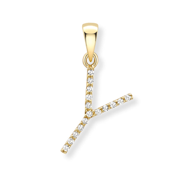 9K Yellow Gold Large Diamond 'Y' Initial Pendant