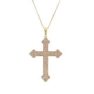 14K Yellow Gold 0.33ct Pave Diamond Cross Pendant