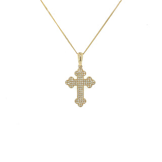 14K Yellow Gold 0.21ct Pave Diamond Cross Pendant