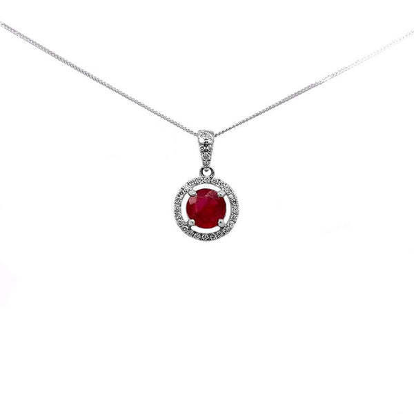 9K White Gold Ruby & Diamond Pendant