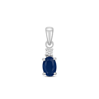 9K White Gold Oval Sapphire and Diamond Pendant