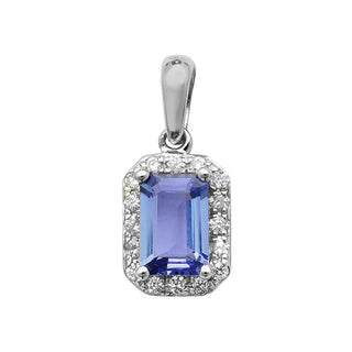9ct White Gold Tanzanite and Diamond Halo Pendant