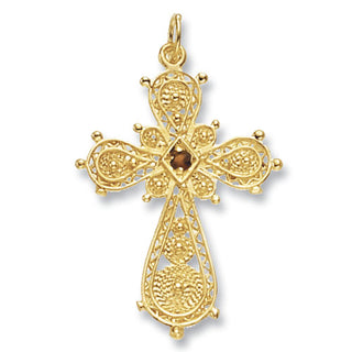 9K Yellow Gold Garnet Cross Pendant