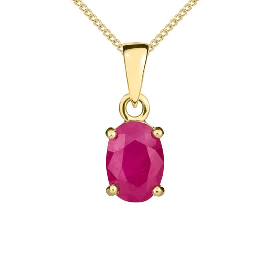 9K Yellow Gold Oval Ruby Claw Pendant
