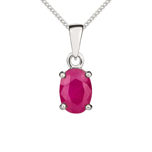 9K White Gold Oval Ruby Claw Pendant