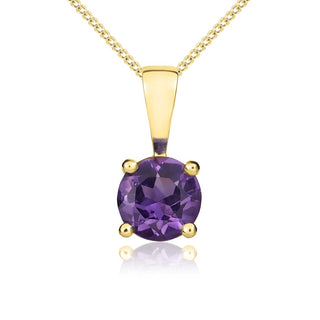 9K Yellow Gold Round Amethyst Claw Pendant