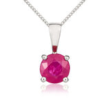 9K White Gold Round Ruby Claw Pendant