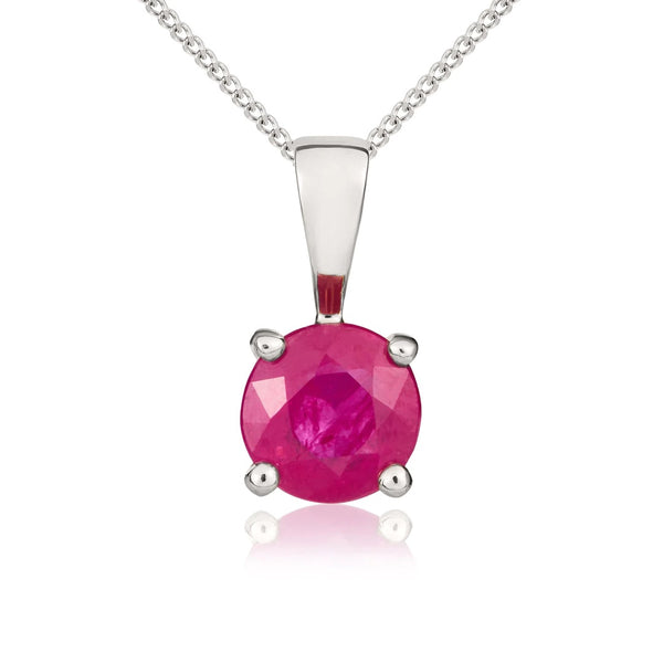9K White Gold Round Ruby Claw Pendant