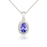 9K White Gold Oval Tanzanite & Diamond Pendant