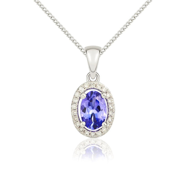 9K White Gold Oval Tanzanite & Diamond Pendant