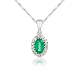9K White Gold Oval Emerald & Diamond Pendant