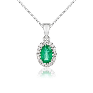 9K White Gold Oval Emerald & Diamond Pendant