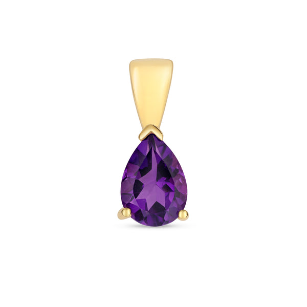 9K Yellow Gold Pear Amethyst Pendant