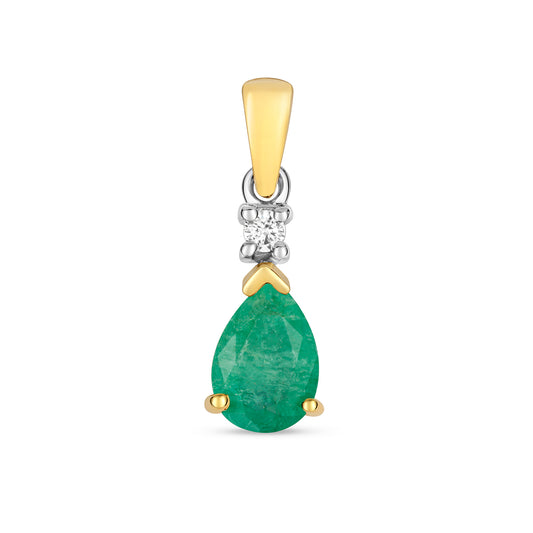 9K Yellow Gold Pear Emerald Pendant