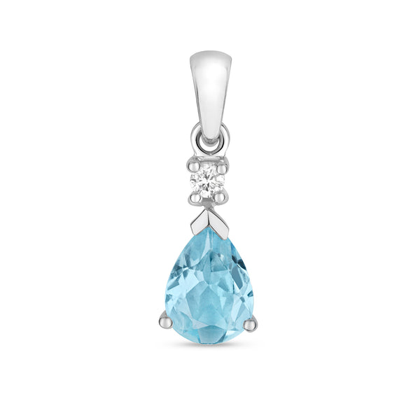 9K White Gold Pear Aquamarine Pendant