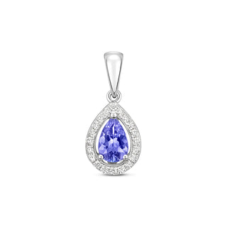 9K White Gold Pear Tanzanite and Diamond Pendant