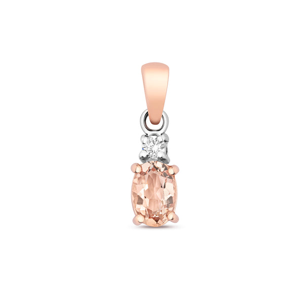 9K Rose Gold Oval Morganite & Diamond Pendant