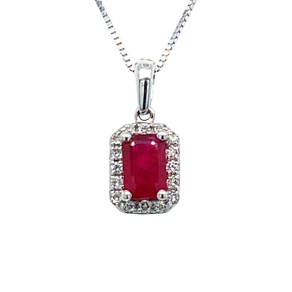9K White Gold Ruby and Diamond Pendant