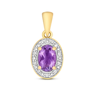 9K Yellow Gold Amethyst & Diamond Pendant