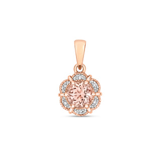 9K Rose Gold Morganite & Diamond Floral Pendant