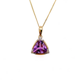 9K Yellow Gold Trillion Amethyst & Diamond Pendant