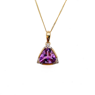 9K Yellow Gold Trillion Amethyst & Diamond Pendant