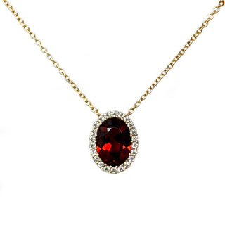 18K Yellow Gold Garnet & Diamond Pendant with Chain
